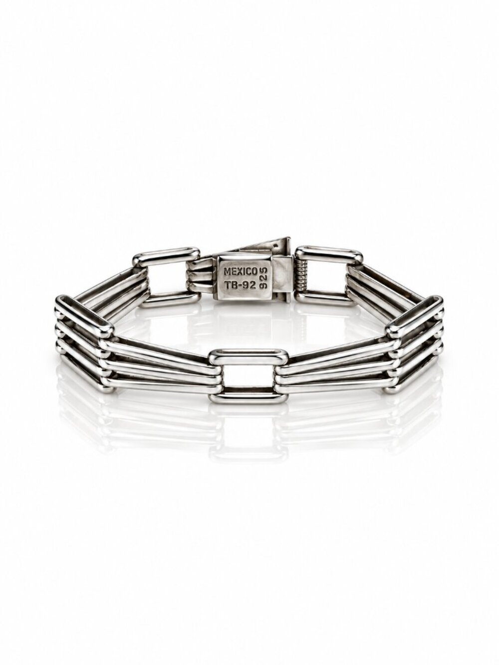 Vintage TAXCO 925 Sterling Silver Mexican Modernist Fluted Bar Link Bracelet